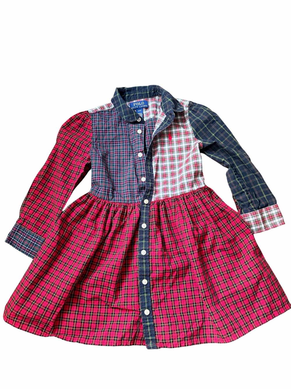 RALPH LAUREN Plaid Green Red Long Sleeve Shirt Dress Toddler Girls Size 3T